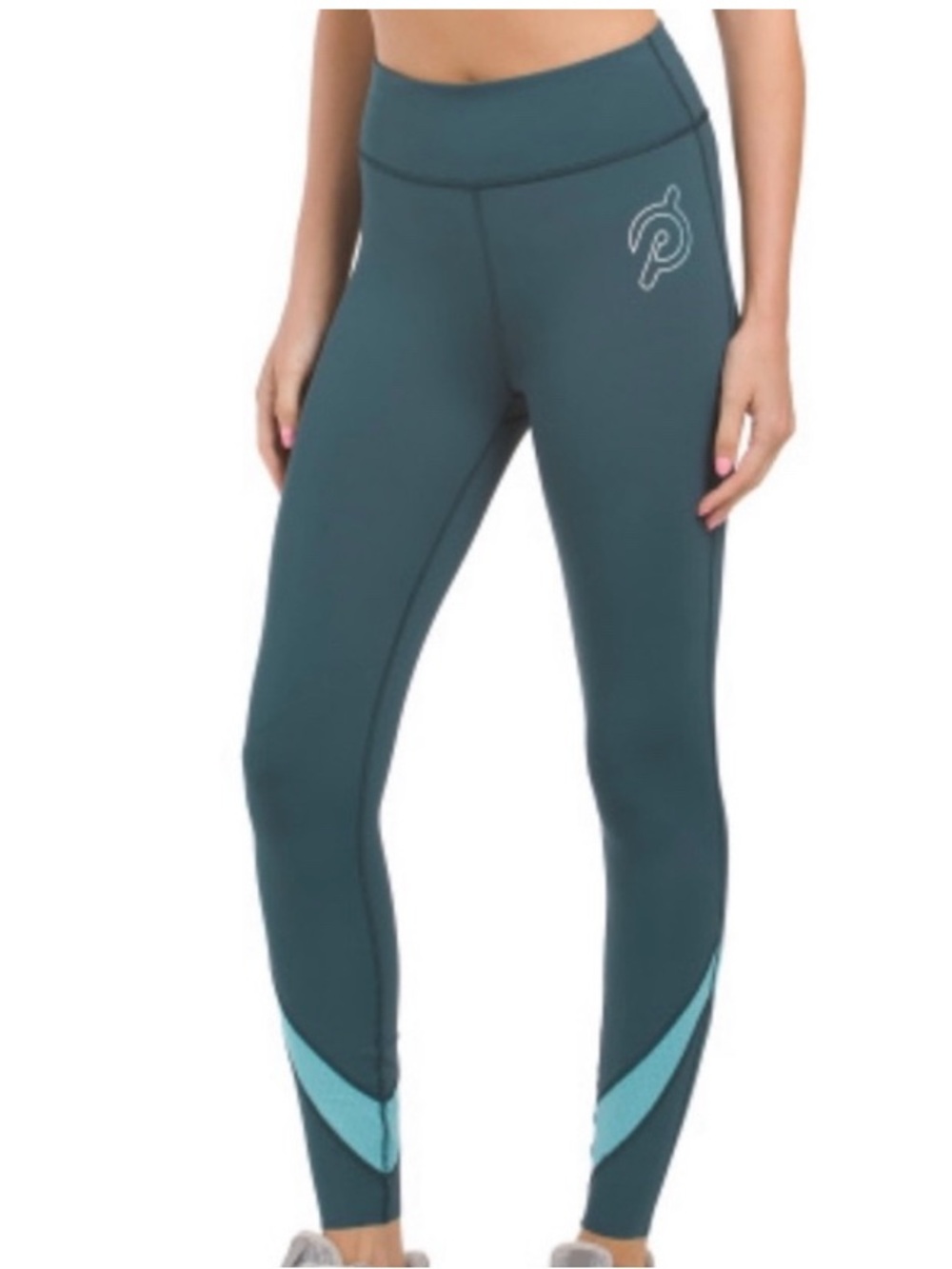 Peloton Teal Leggings with Light Blue Ankle Panels